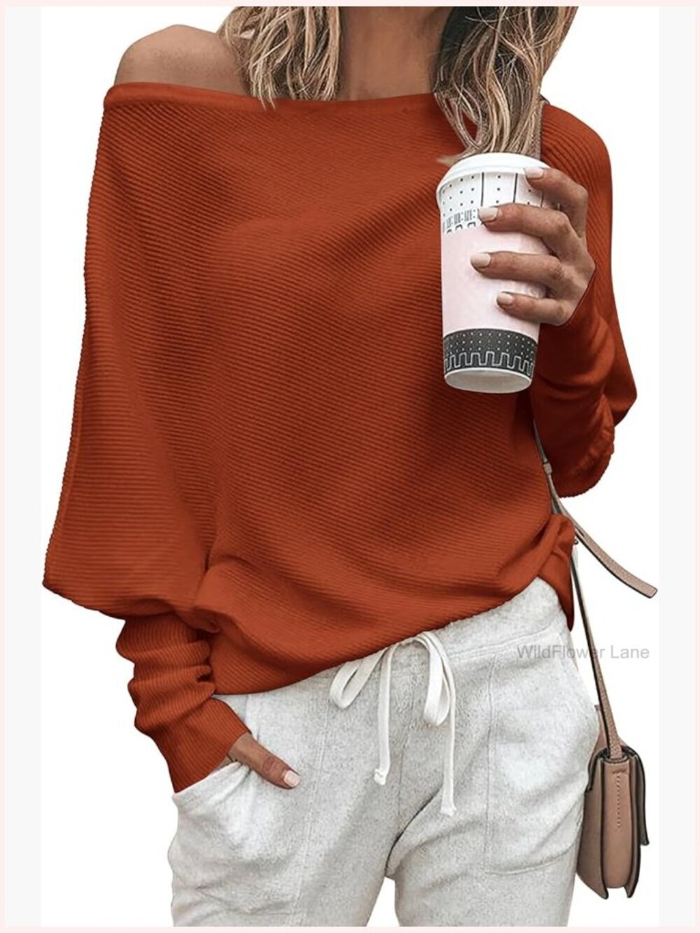Off Shoulder Long Batwing Sleeve Knit Pullover Sweater Tops